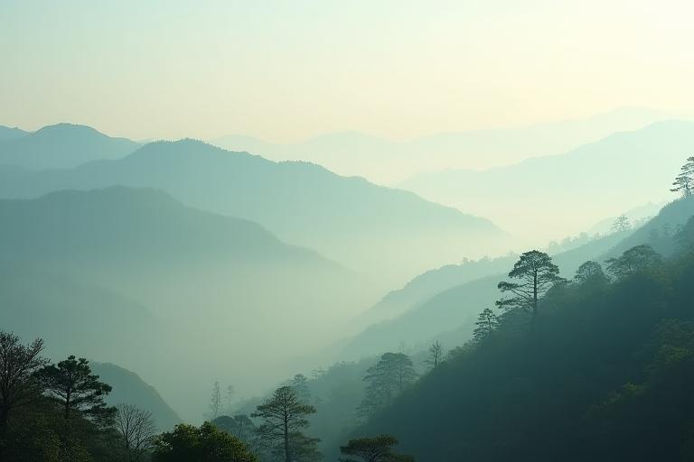Misty morning view of the Izumo region's serene landscape.